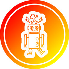 malfunctioning robot circular icon with warm gradient finish