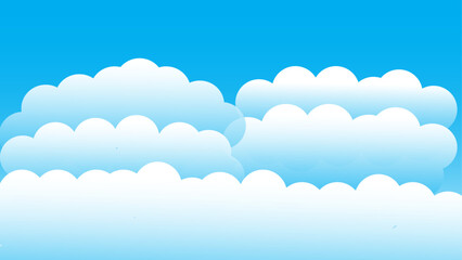 Fluffy white cloud cartoon style with blue sky background landscape vector illustration