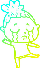 cold gradient line drawing of a cartoon crying woman