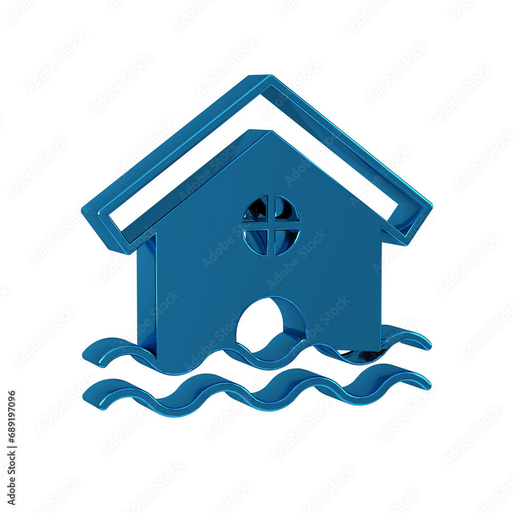 Poster Blue House flood icon isolated on transparent background. Home flooding under water. Insurance concept. Security, safety, protection, protect concept.