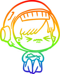 rainbow gradient line drawing of a cartoon astronaut woman