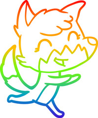 rainbow gradient line drawing of a happy cartoon fox
