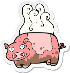sticker of a cartoon muddy pig
