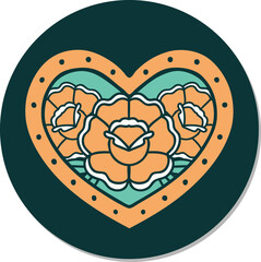 sticker of tattoo in traditional style of a heart and flowers