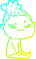 cold gradient line drawing of a cartoon woman