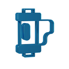 Obraz premium Blue Camera vintage film roll cartridge icon isolated on transparent background. 35mm film canister. Filmstrip photographer equipment.