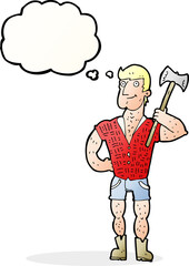 cartoon lumberjack with thought bubble