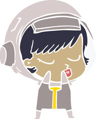 shy flat color style cartoon pretty astronaut girl