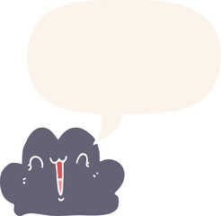 cute cartoon cloud with speech bubble in retro style