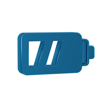 Blue Battery for camera icon isolated on transparent background. Lightning bolt symbol.