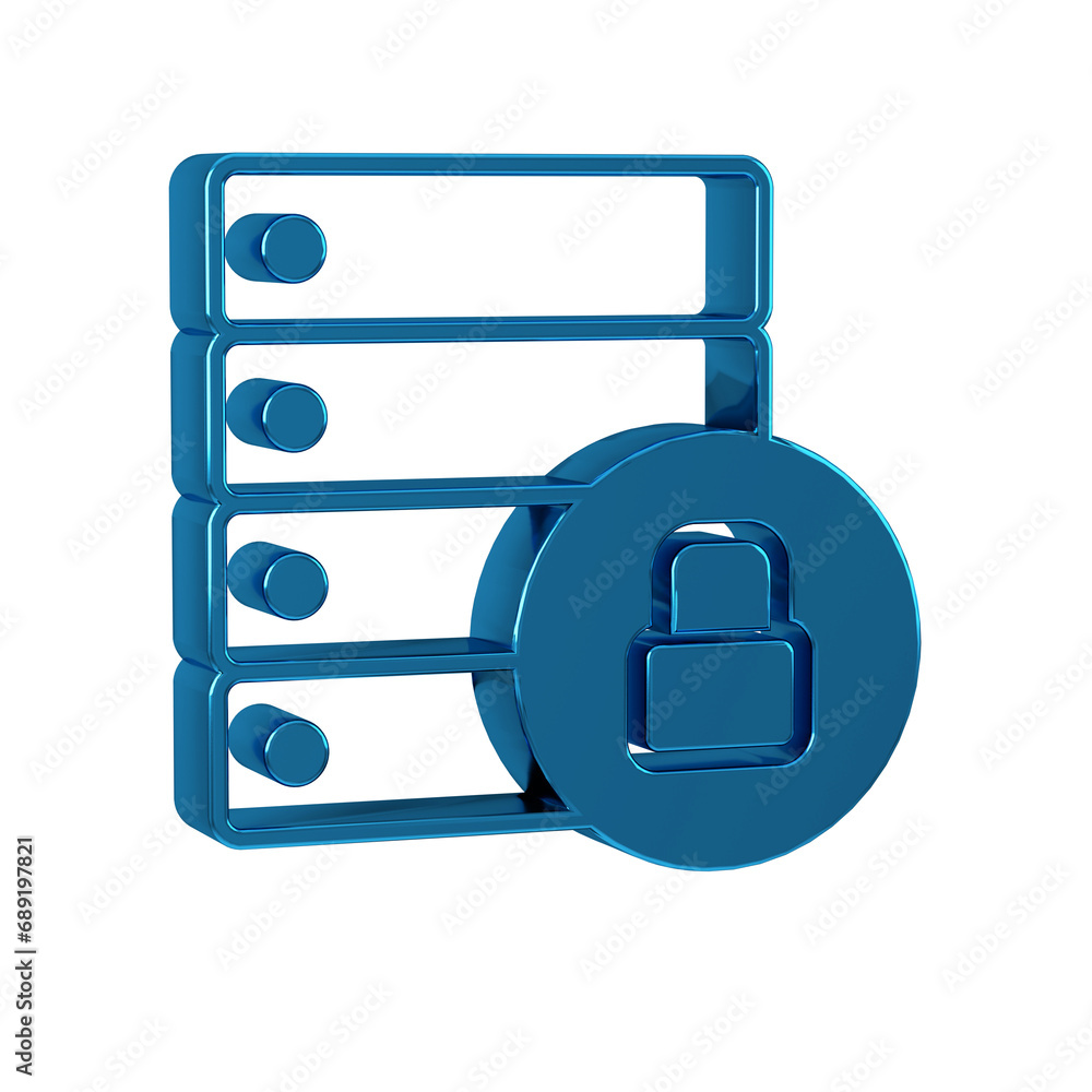 Poster blue server security with closed padlock icon isolated on transparent background. database and lock.