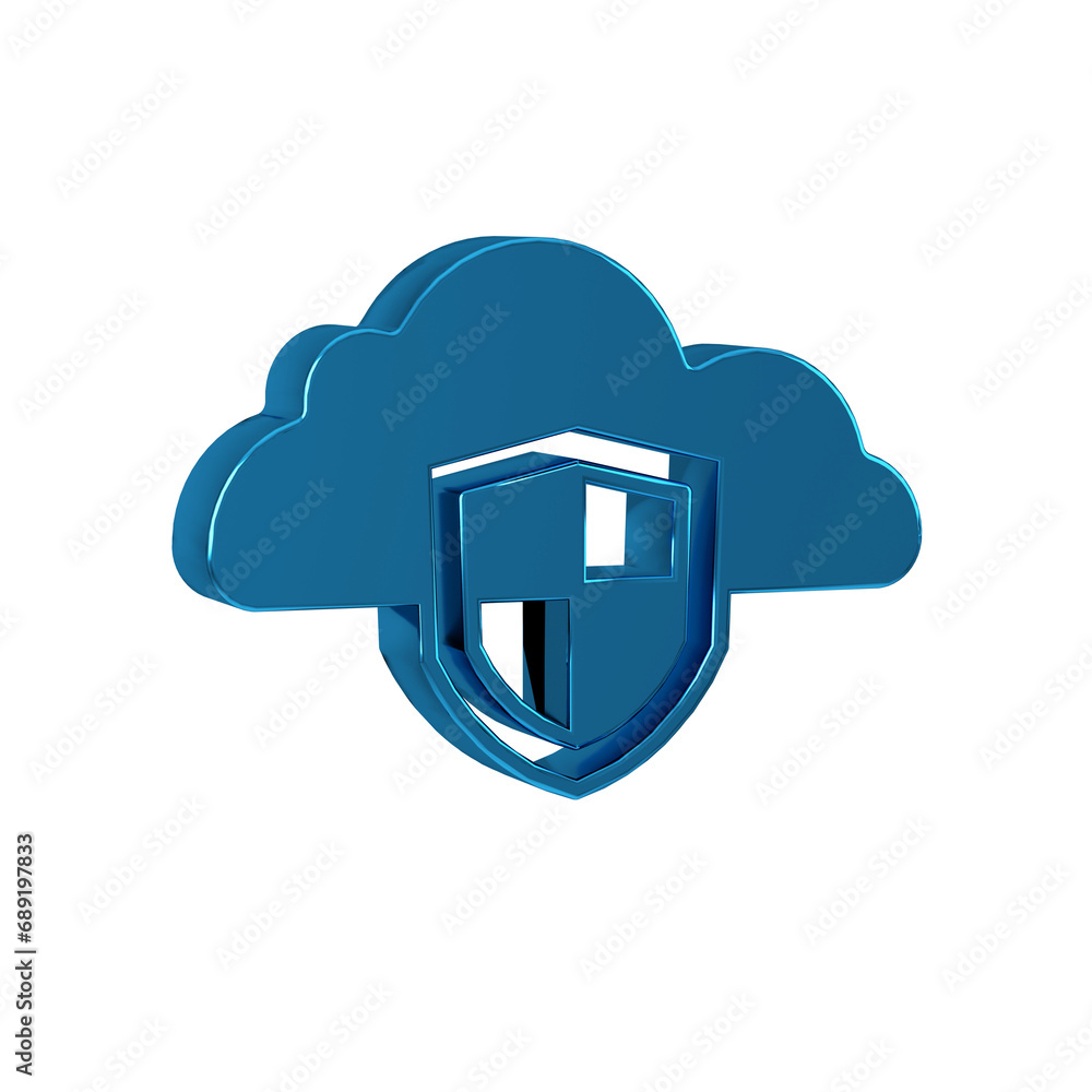 Sticker blue cloud and shield icon isolated on transparent background. cloud storage data protection. securi