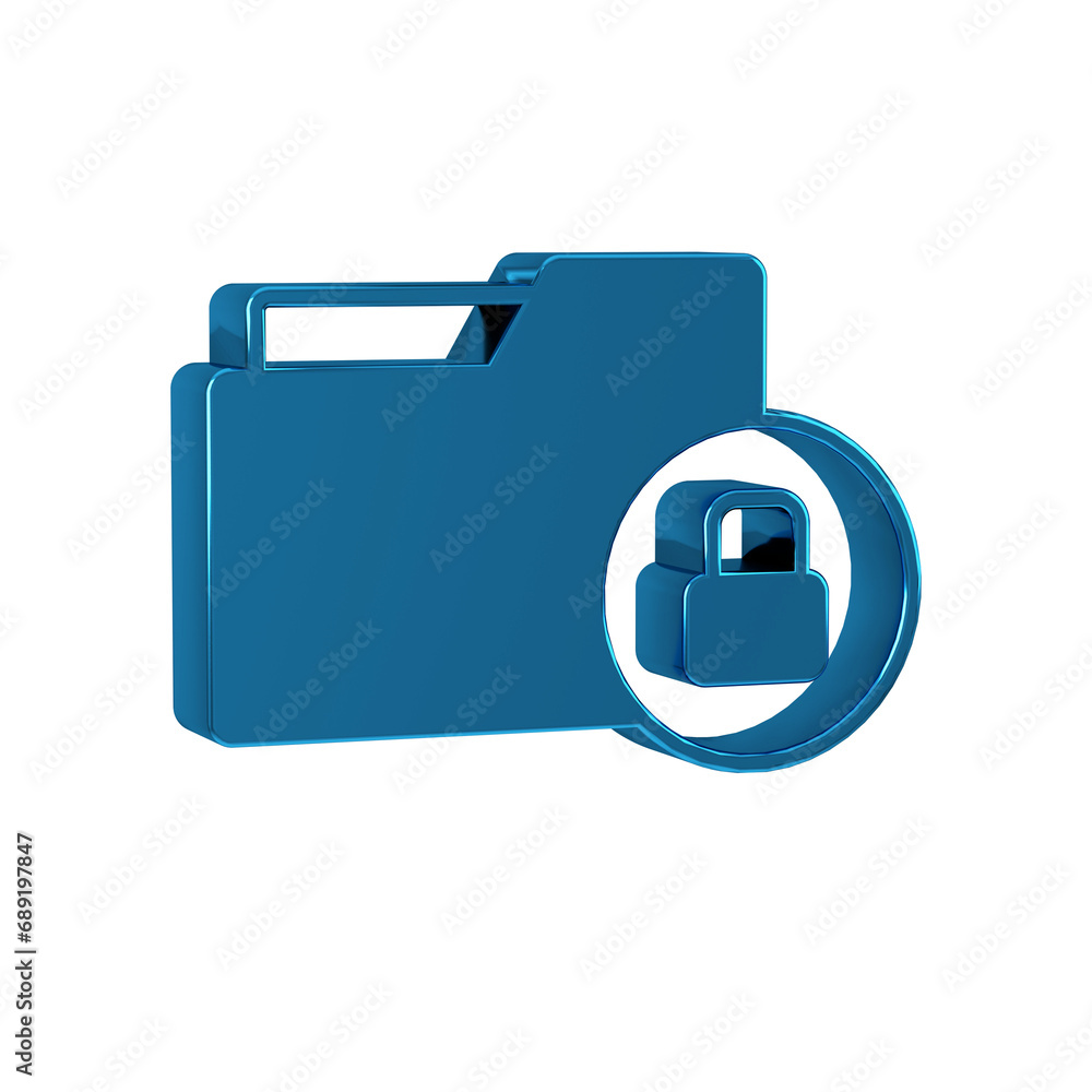 Poster blue folder and lock icon isolated on transparent background. closed folder and padlock. security, s