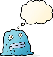 cartoon slime creature with thought bubble