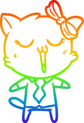rainbow gradient line drawing of a cartoon cat
