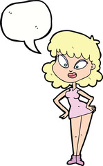 cartoon woman with hands on hips with speech bubble
