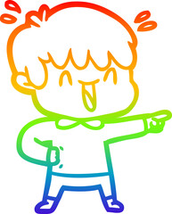 rainbow gradient line drawing of a cartoon laughing boy