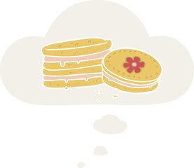cartoon biscuit with thought bubble in retro style
