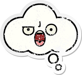 distressed sticker of a cute cartoon thought bubble