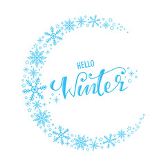 hello winter lettering with snowflakes frame, vector illustration