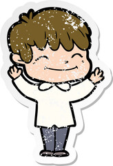 distressed sticker of a cartoon happy boy