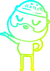cold gradient line drawing of a cartoon man with beard