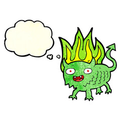 cartoon little demon with thought bubble