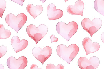 Pink heart. Set of watercolor seamless pattern heart isolated on transparent background