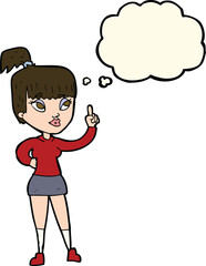 cartoon attractive girl with idea with thought bubble