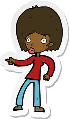sticker of a cartoon woman pointing