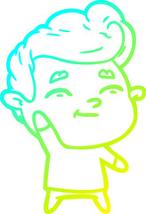 cold gradient line drawing of a happy cartoon man