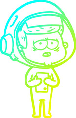 cold gradient line drawing of a cartoon tired astronaut