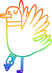 rainbow gradient line drawing of a cartoon flapping wood pigeon