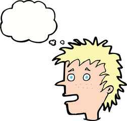 cartoon excited boy with thought bubble