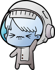 angry cartoon space girl waving