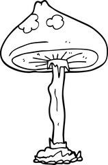 freehand drawn black and white cartoon mushroom