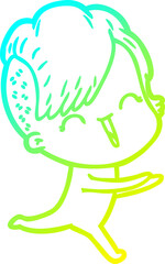Fototapeta premium cold gradient line drawing of a cartoon happy hipster girl