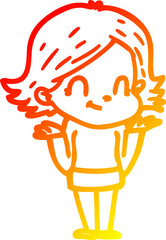 warm gradient line drawing of a cartoon friendly girl
