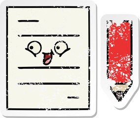 distressed sticker of a cute cartoon test paper
