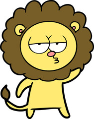 cartoon bored lion waving