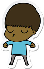 sticker of a cartoon calm boy