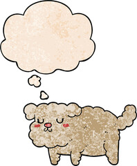 cartoon dog with thought bubble in grunge texture style