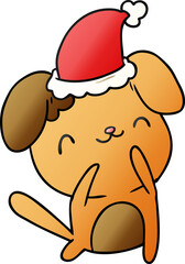 hand drawn christmas gradient cartoon of kawaii dog