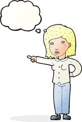 cartoon woman pointing with thought bubble