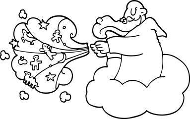 line drawing cartoon god creating universe