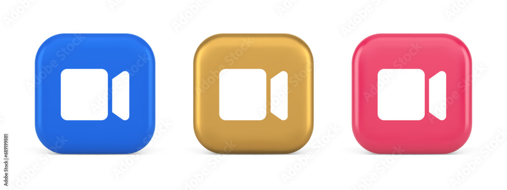 Poster camera photo video shooting multimedia content creation button 3d realistic icon