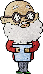 cartoon curious man with beard and glasses