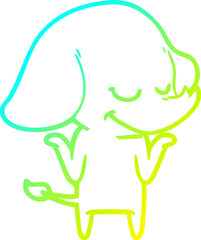 cold gradient line drawing of a cartoon smiling elephant