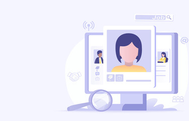 Human resource management and employee hiring concept. HR choose employee from resume, curriculum vitae (CV), interview. Searching, finding, education, job experience, opportunity.