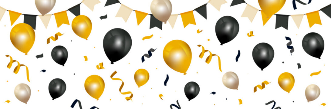 Bannière de fêtes - Ballons, fanions et cotillons - Éléments vectoriels colorés éditables - Compositions festives pour une fête d'enfant, un anniversaire, un événement ou la fin d'année 